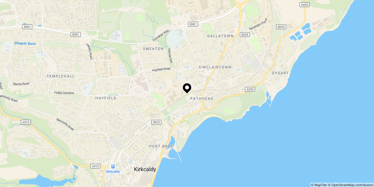 Approximate location of Factory Road, Kirkcaldy, KY1 2NJ