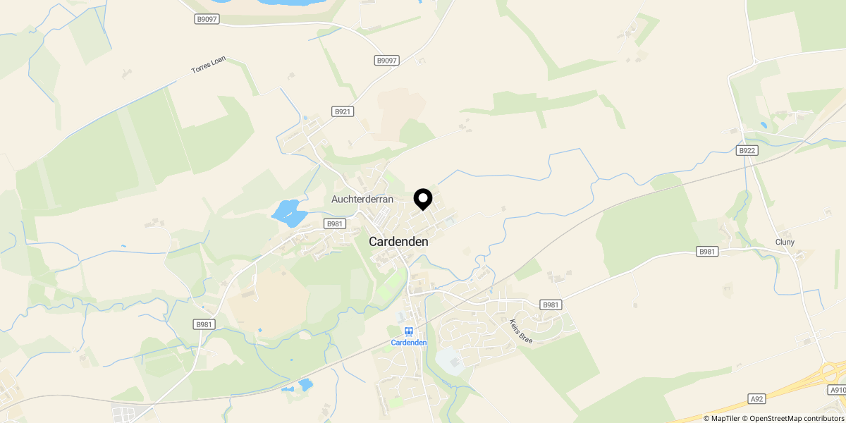 Approximate location of Derran Drive, Cardenden, Lochgelly, KY5 0JJ