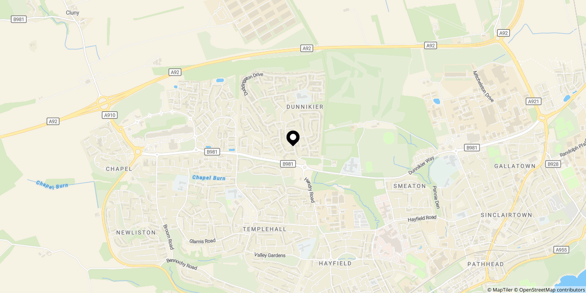 Approximate location of Kilspindie Crescent, Kirkcaldy, KY2 6TB