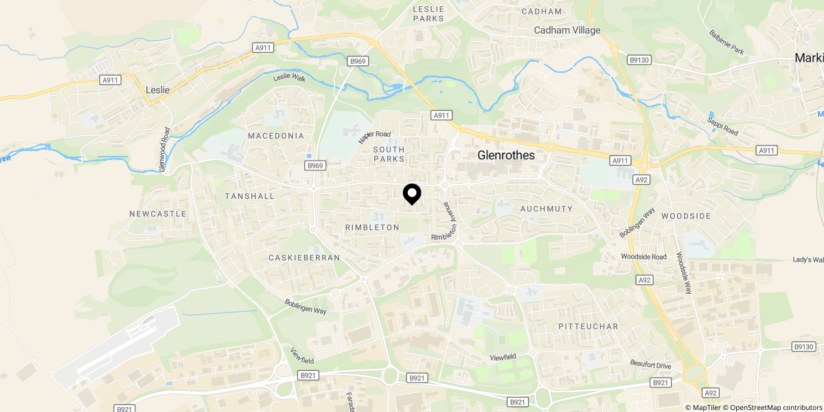 Approximate location of Rimbleton Avenue, Glenrothes, KY6 2AW