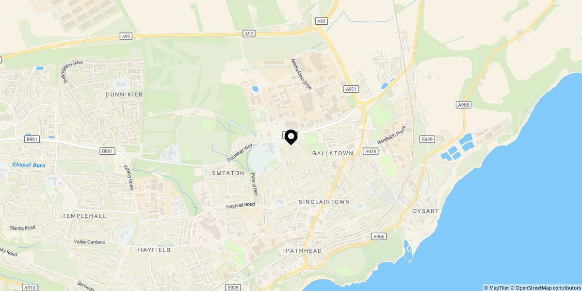 Approximate location of Overton Mains, Kirkcaldy, KY1 3JP