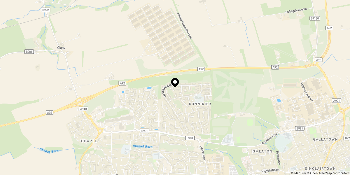 Approximate location of Panmure Place, Kirkcaldy, KY2 6JY