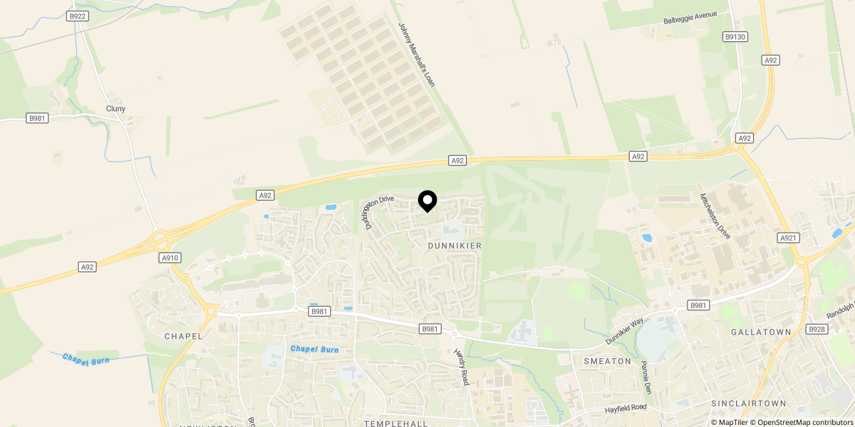 Approximate location of Duddingston Drive, Kirkcaldy, KY2 6JS