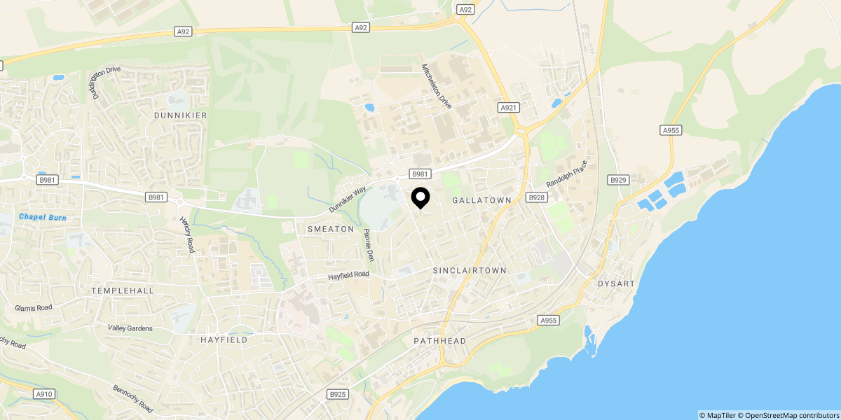 Approximate location of Overton Mains, Kirkcaldy, KY1 3JN